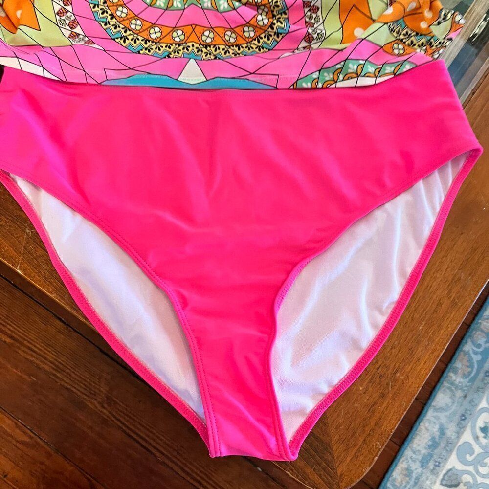 2pc Tankini Pink Blue Pants NEW Shein 2XL Top Lane Bryant 40C Bra Made In! - Picture 8 of 9